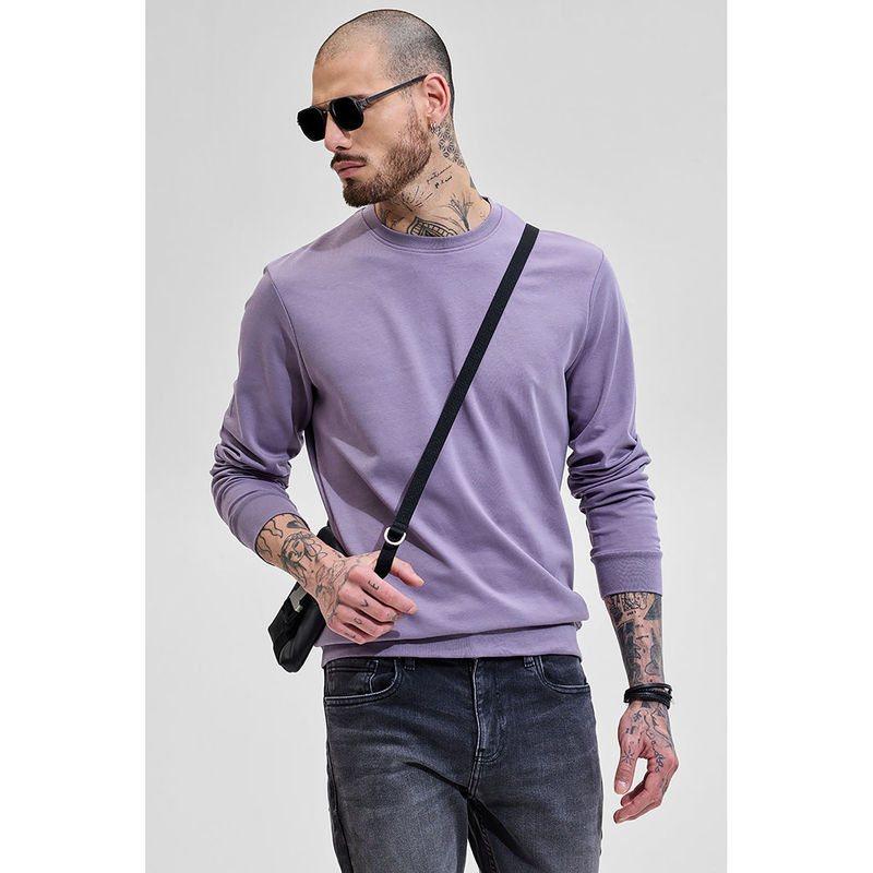 Snitch Lavender Crew Neck Solid Sweatshirt (XL)
