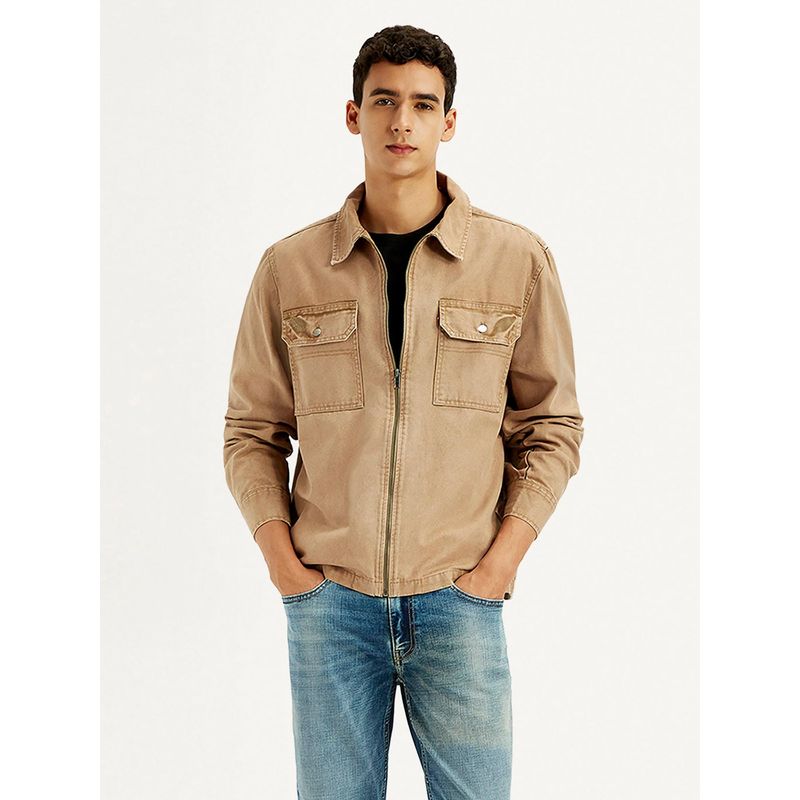 Levi's Men's Overdyed Solid Tan Shacket (S)