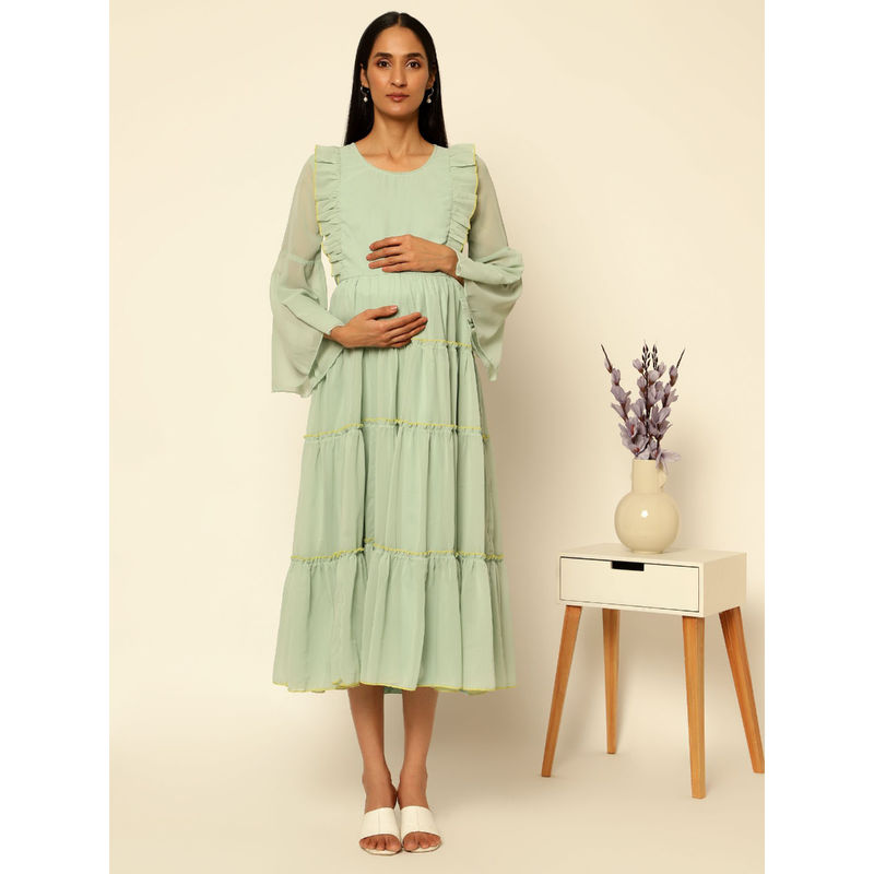 Zelena Maternity Photoshoot Light Green Gown with Pocket (XL)