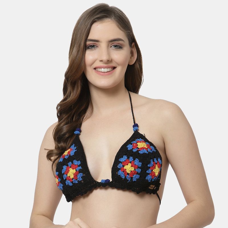 Velvery Handcrafted Granny Square Bralette Top -Black (S)