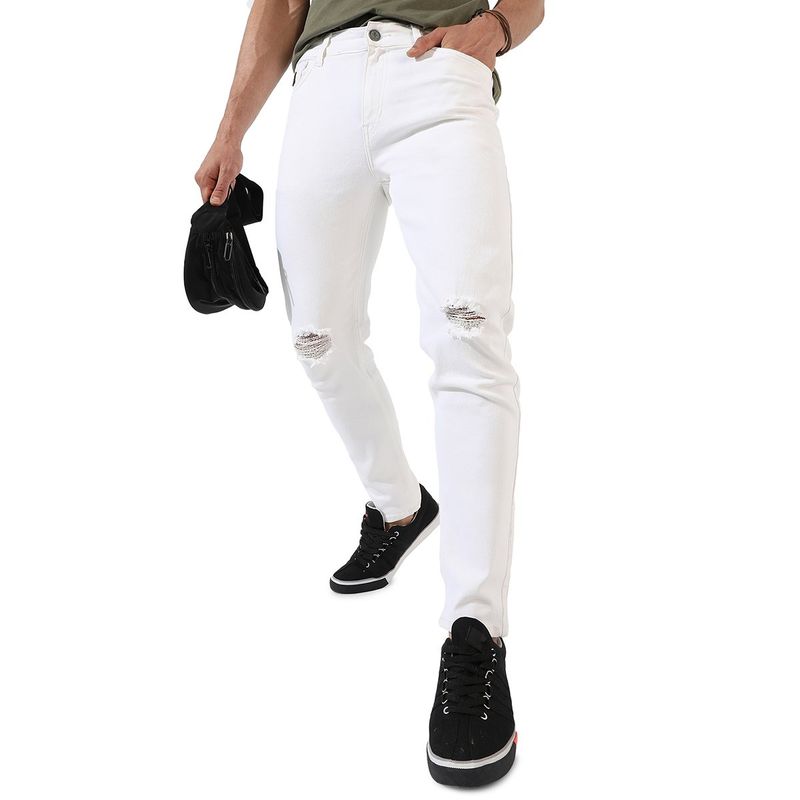 Campus Sutra Mens Classic Solid White Regular Fit Denim Jeans (32)
