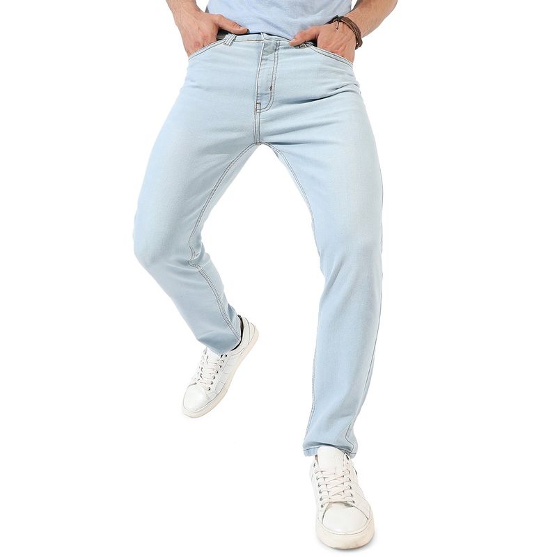 Campus Sutra Mens Classic Light Blue Light Blue Washed Regular Fit Denim Jeans (36)