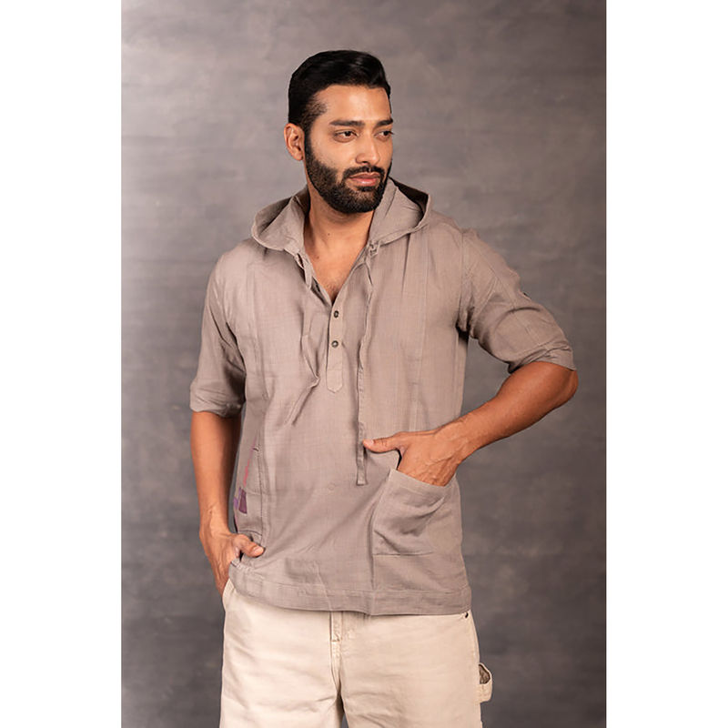 Thread Game Men Khadi Grey Hooded Shirt (S)