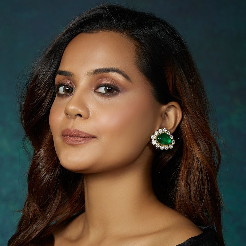 Buy Joules By Radhika Gold Toned Green Stud Earrings Online