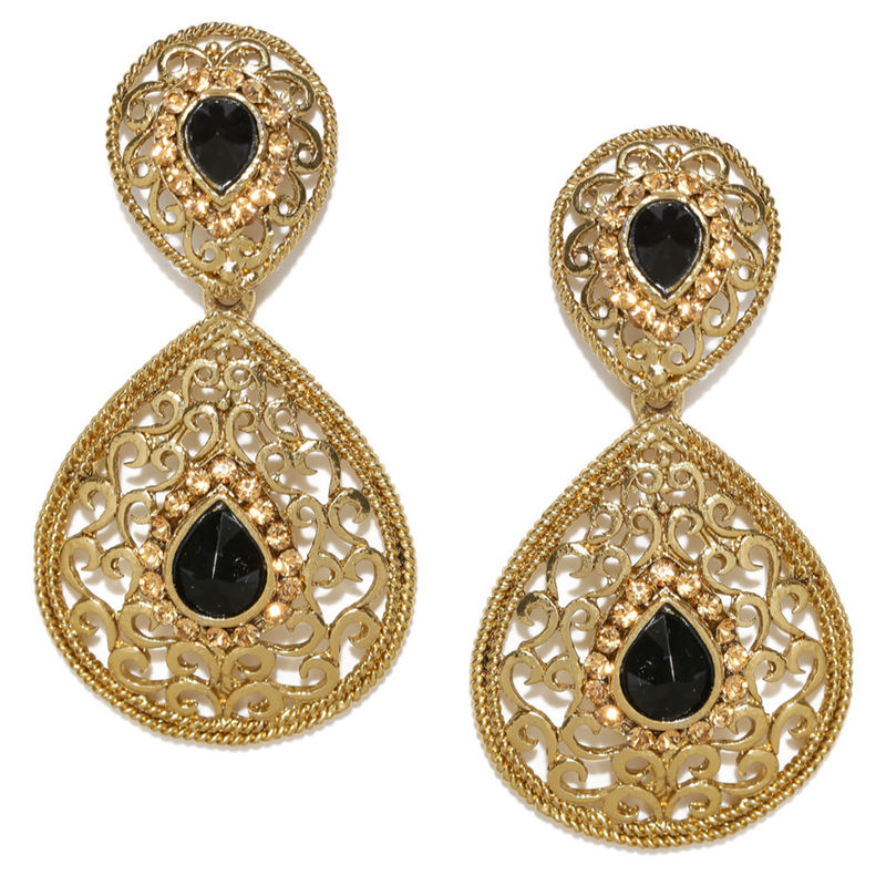 Fida Gold Stone Studded Drop Earrings Buy Fida Gold Stone Studded Drop