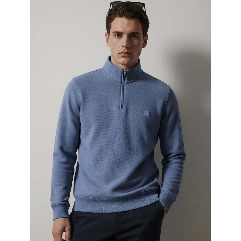DaMENSCH Men Blue Soft Ribbed Texture Sweatshirt (S)