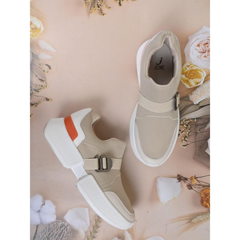 Jove Women Beige Solid Sneakers (EURO 36)