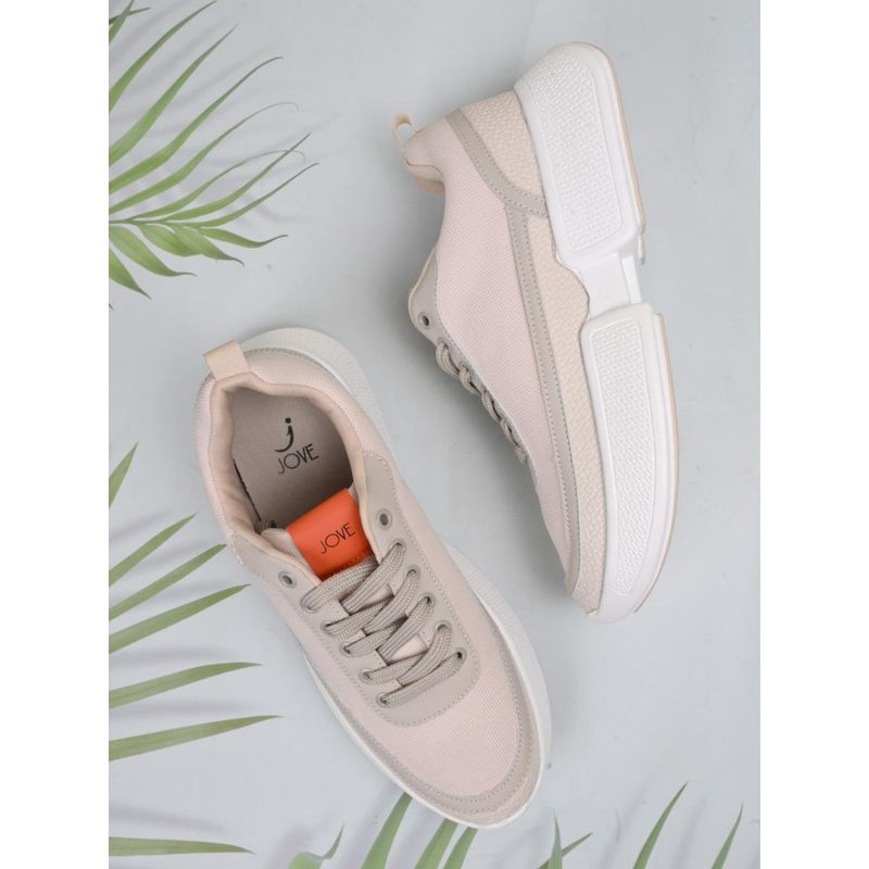 Jove Women Beige Textured Sneakers (EURO 36)