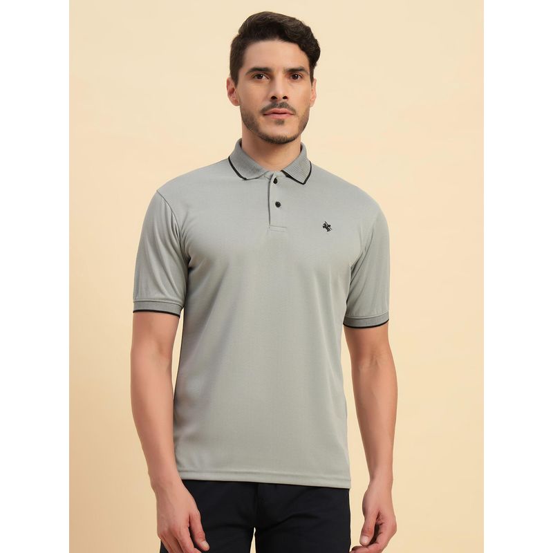 Cantabil Grey Regular Fit Solid Polo T-Shirt (M)