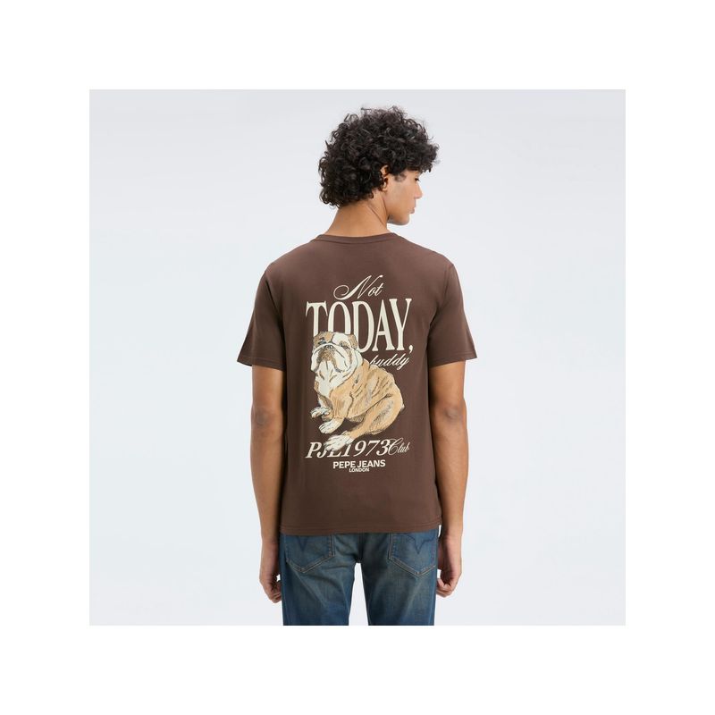 Pepe Jeans Men Brown Back Print Short Sleeve T-Shirt (S)