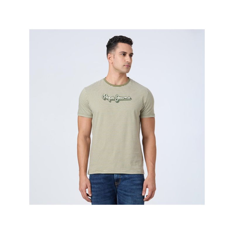 Pepe Jeans Men Olive Stripe Short Sleeve T-Shirt (S)
