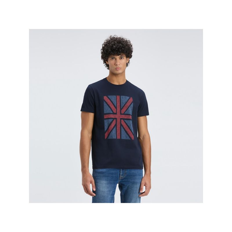 Pepe Jeans Men Navy Union Jack Print Short Sleeve T-Shirt (S)