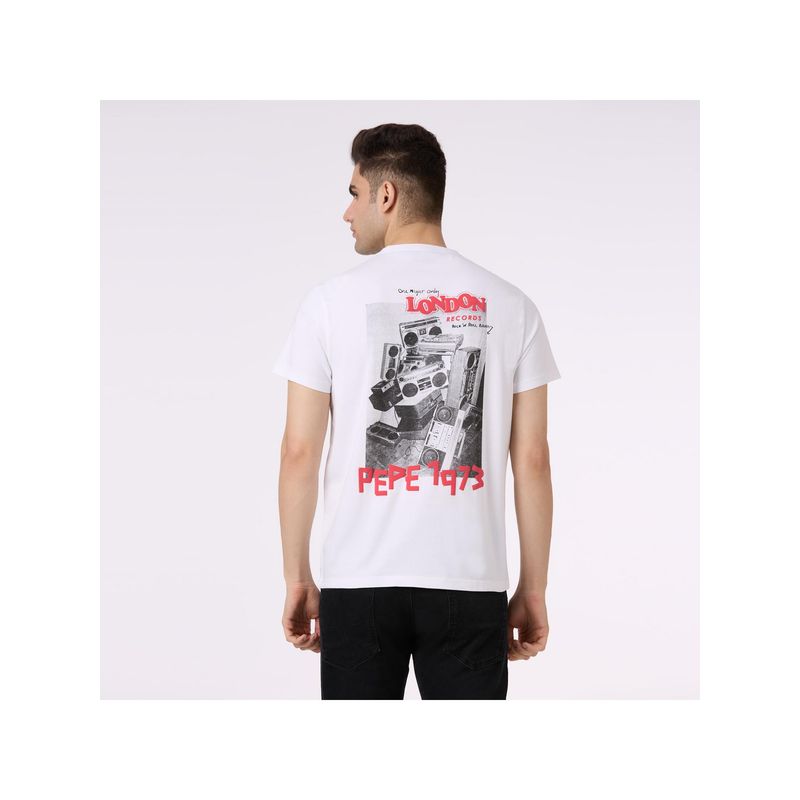 Pepe Jeans Men White Back Print Short Sleeve T-Shirt (S)