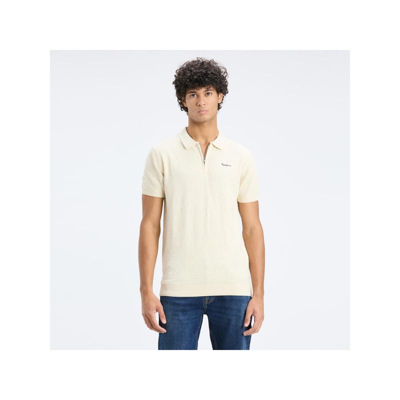 Pepe Jeans Men Off White Short Sleeve Flat Knit Polo (S)