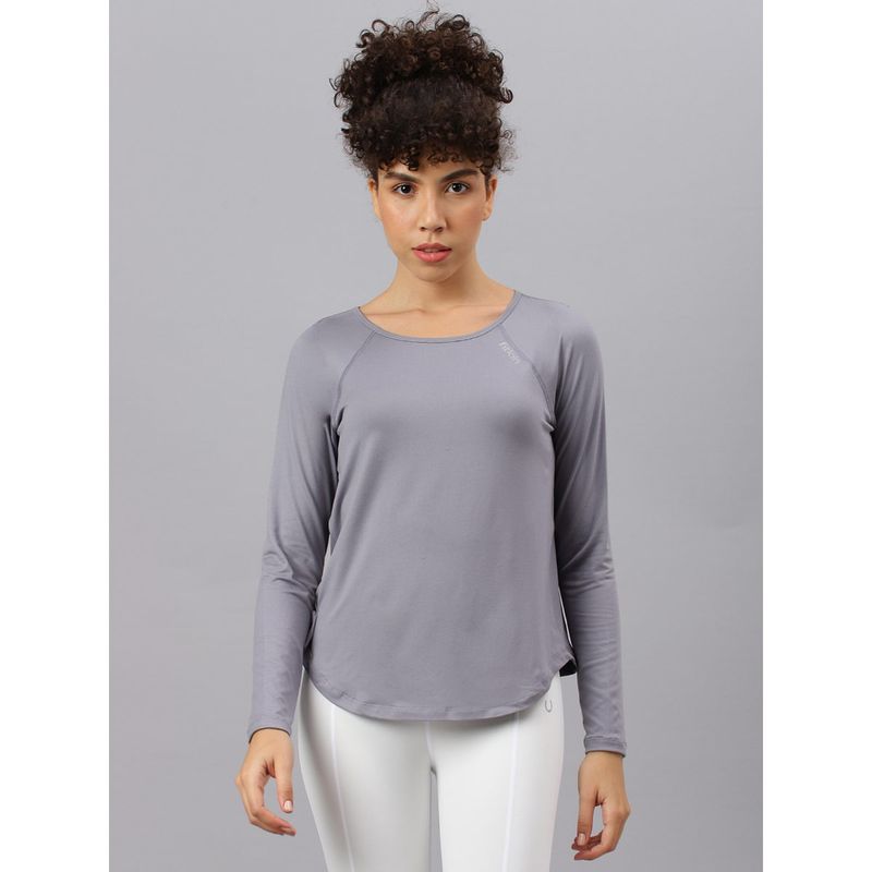 Fitkin Women Grey Round Neck Back Laser Cut T-Shirt (M)