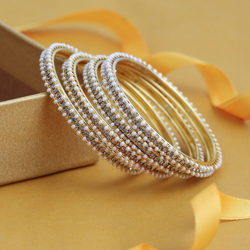 Sukkhi Fascinating Pearl Gold Plated Austrian Diamond Bangles Set Of 4 (B71518ADRL550_2.8)