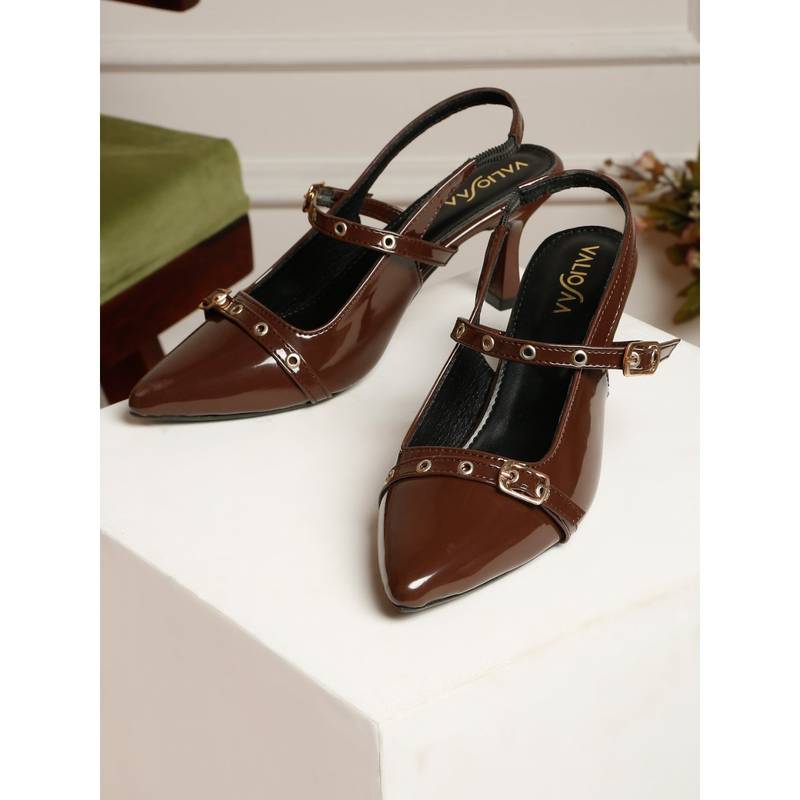 VALIOSAA Brown Color Casual Stiletto Heels (EURO 36)