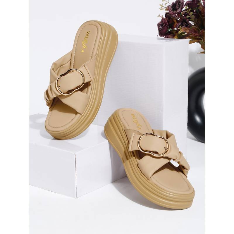 VALIOSAA Beige Color Casual Sandal Heels (EURO 36)