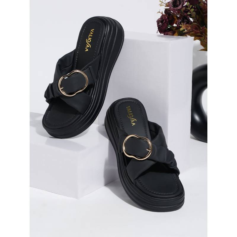 VALIOSAA Black Color Casual Sandal Heels (EURO 39)