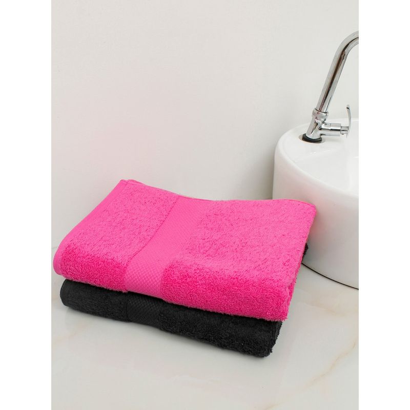 Pink and black bath towels on sale