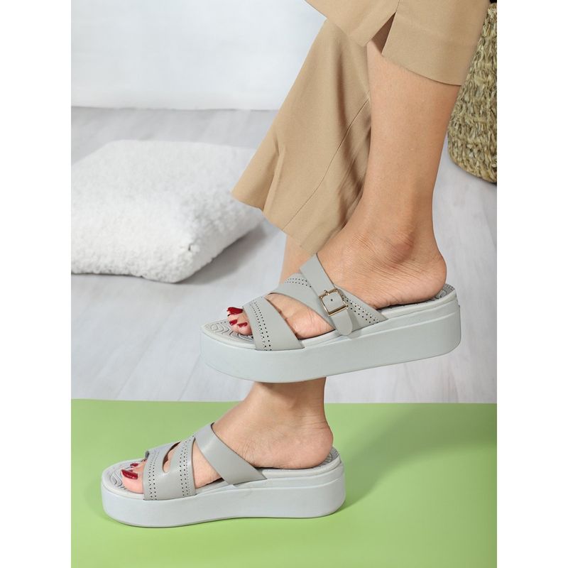 Elle Grey Slip On Laser Cut Comfortable Sandal (EURO 37)