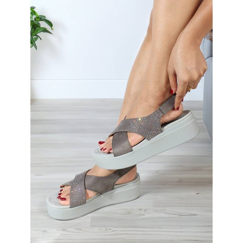 Elle Grey Embellished Comfortable Sandal (EURO 39)