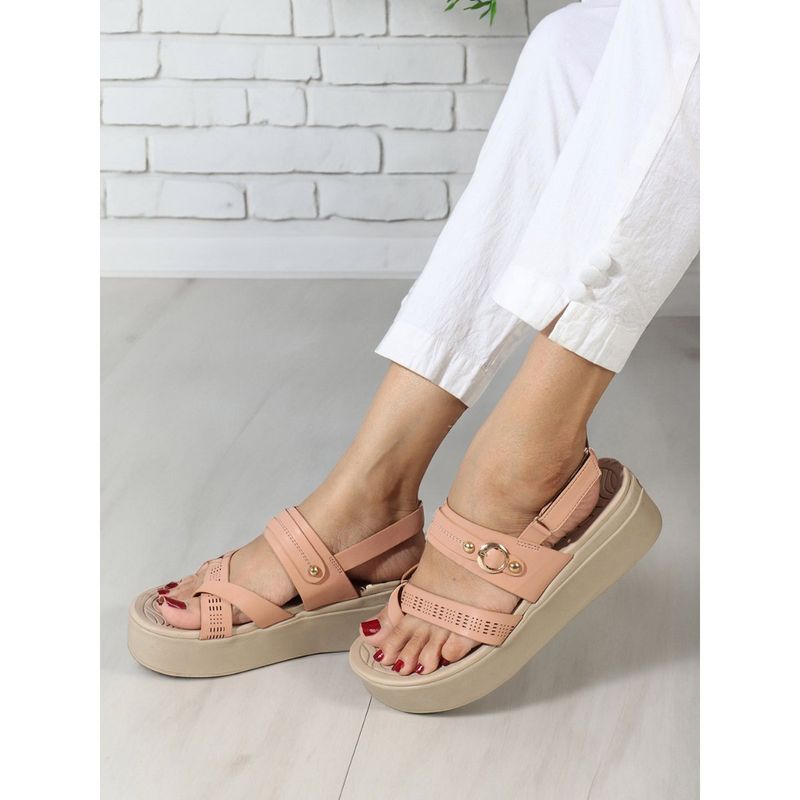Elle Peach Velcro Laser Cut Comfortable Sandal (EURO 36)