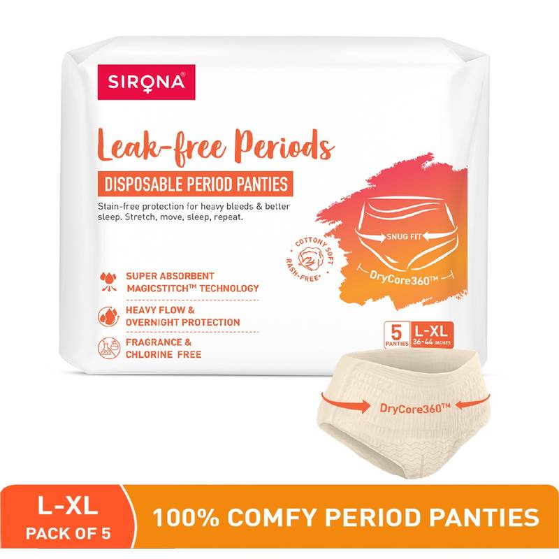 Sirona Disposable Period Panties (L-XL / 36-44 in) | 360° Leakproof Coverage for Heavy Flow