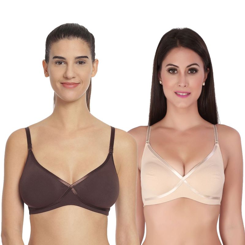 SOIE Semi Coverage Non-Padded Non-wired Cross Over Seamless Bra (PACK OF 2) - Multi-Color (40B)