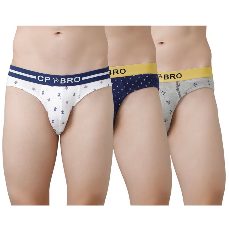 CP BRO Printed Briefs with Exposed Waistband Value - Multi Color (Pack of 3) (XL)