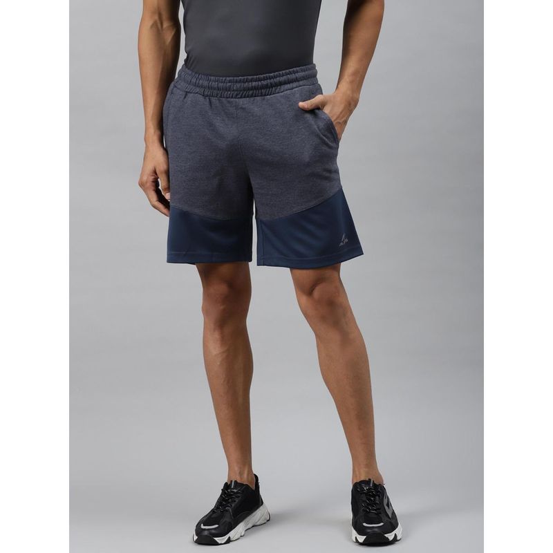 Alcis Men Navy Blue Colour Blocked Slim Fit Sports Shorts (L)