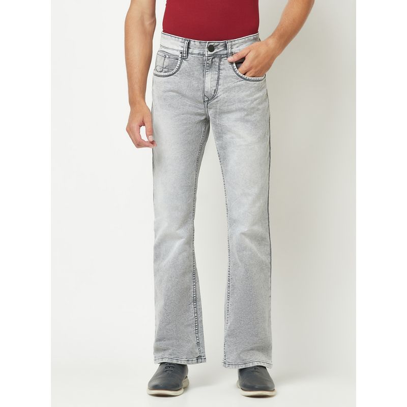 CRIMSOUNE CLUB Men Grey Stone-Wash Boot Cut Denims (34)