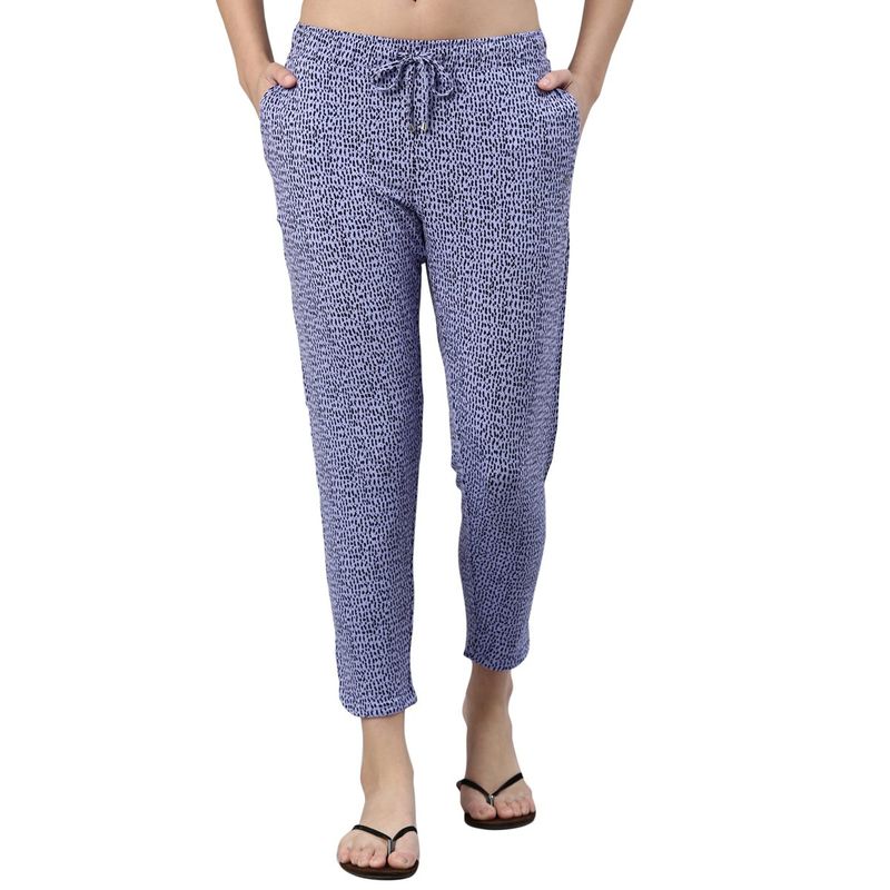Enamor E048 Mid-Rise Tapered Shop in Lounge Pants for Women with Slit Hems - Purple (L)