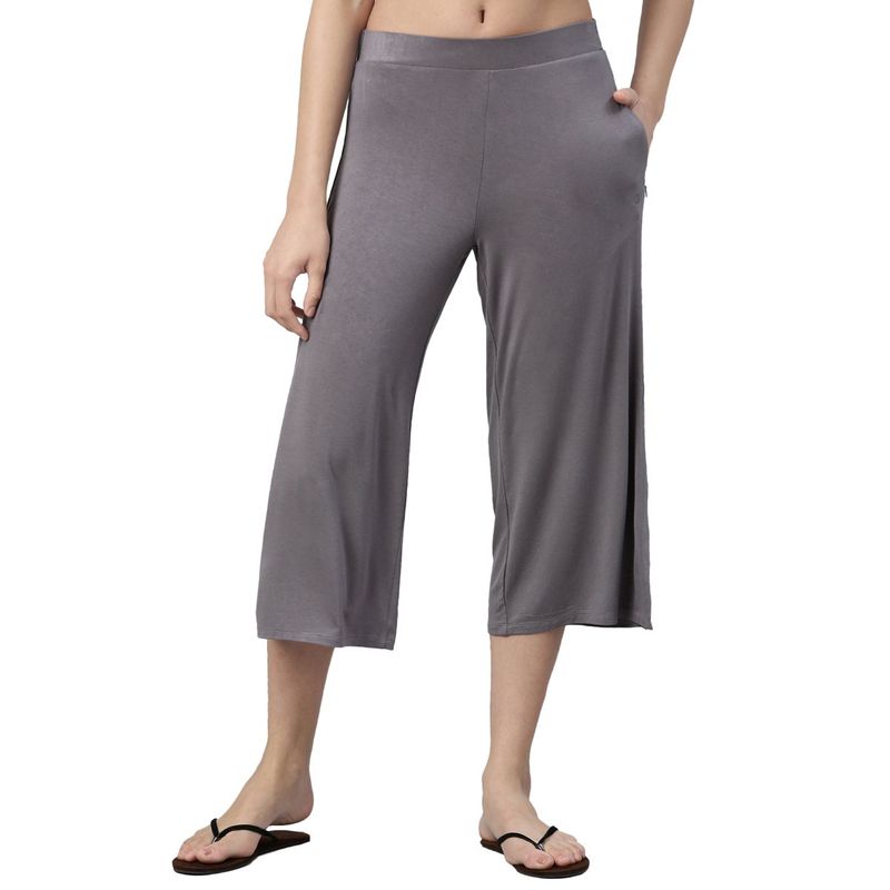 Enamor Mid Rise Shop In Culotte Crop Length Slip On Relaxed Fit Super Soft Fabric E064 (M)