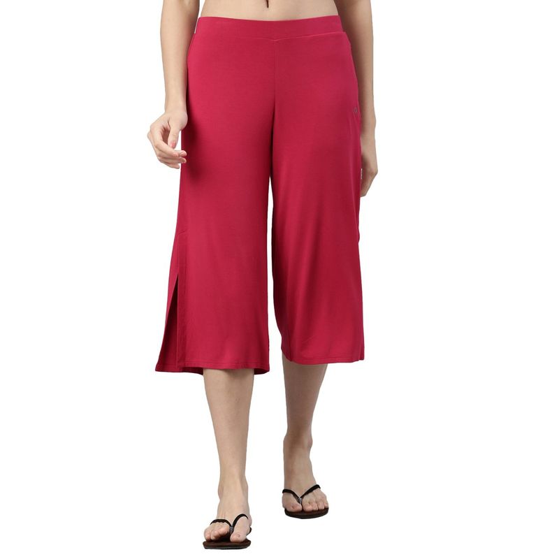 Enamor E064 Mid-Rise Shop in Culottes for Women with Side Slits - Pink (XL)