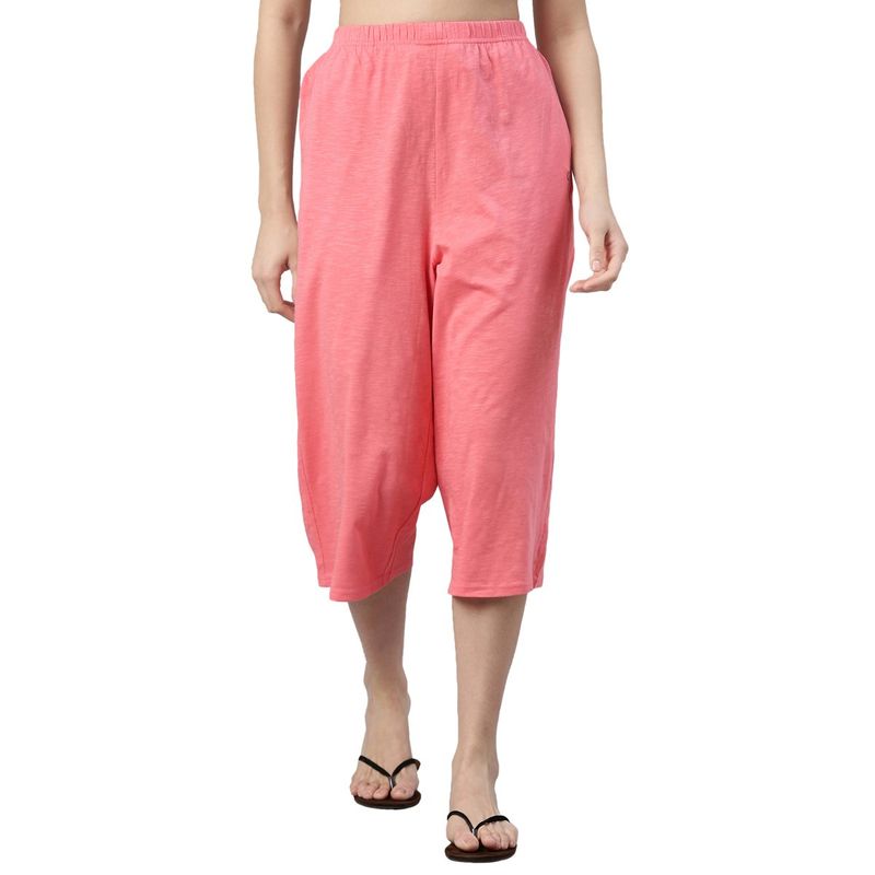 Enamor E402 High-Rise Cotton Slub Basic Culottes for Women - Pink (L)