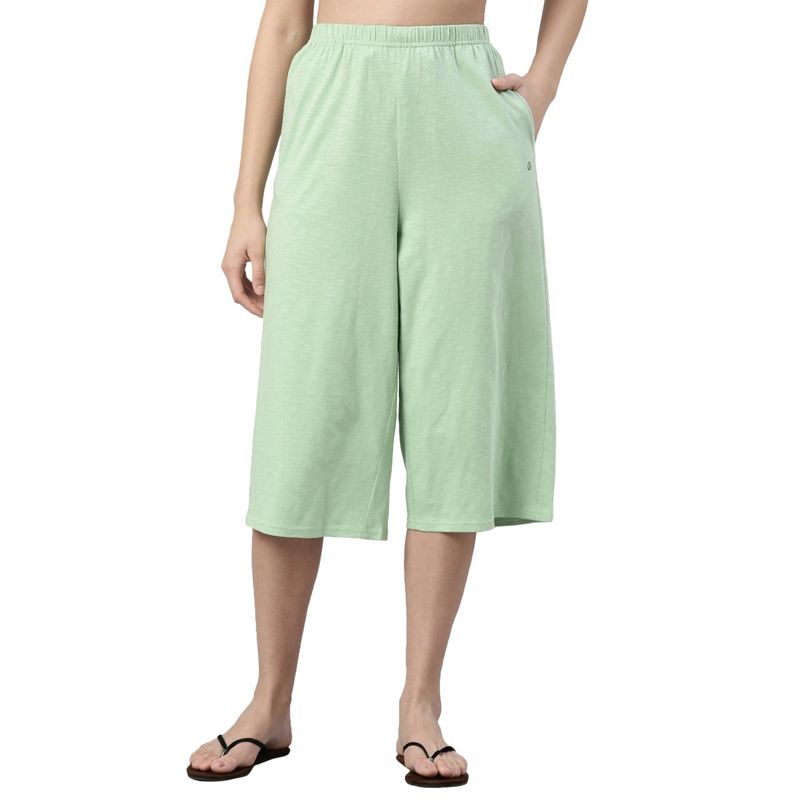 Enamor E402 High-Rise Cotton Slub Basic Culottes for Women - Green (XL)