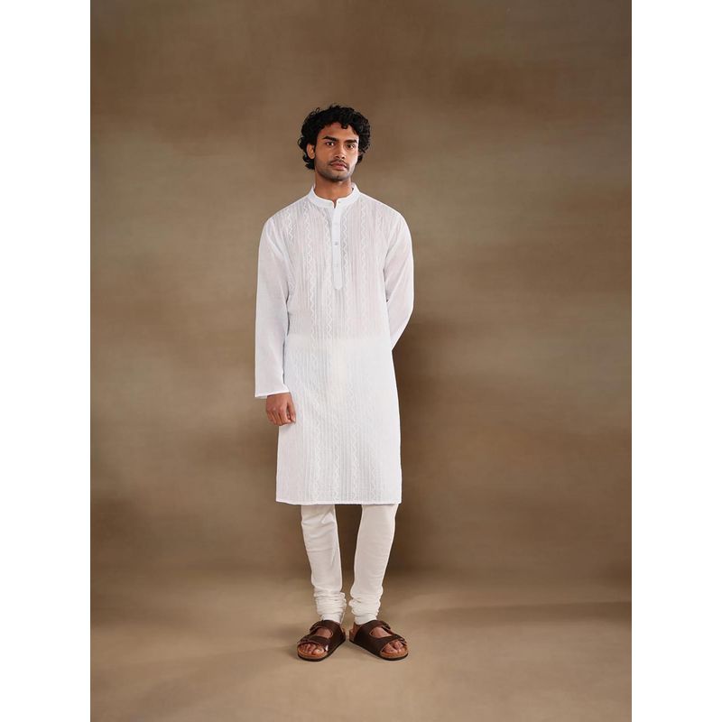 Fabindia White Cotton Chikankari Long Kurta (S)