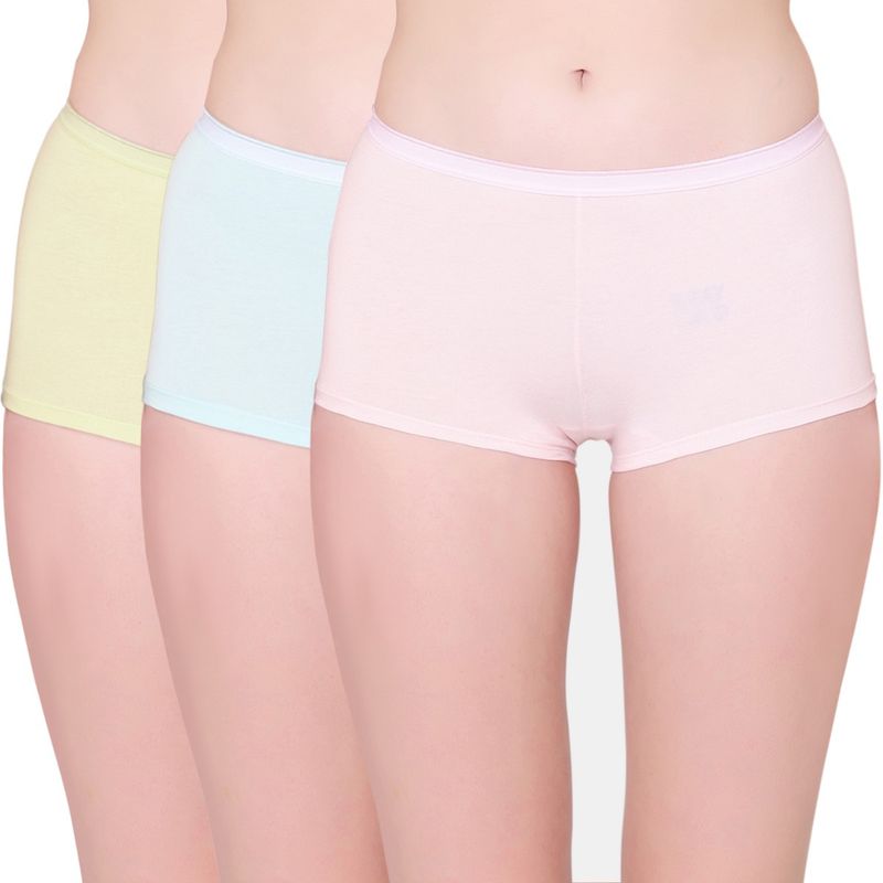Bodycare Womens Cotton Spandex Multicolor Solid Shorty Briefs- (Pack of 3) (M)
