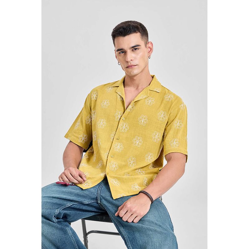 Snitch Yellow Embroidery Half Sleeves Regular Casual Shirt for Men (L)