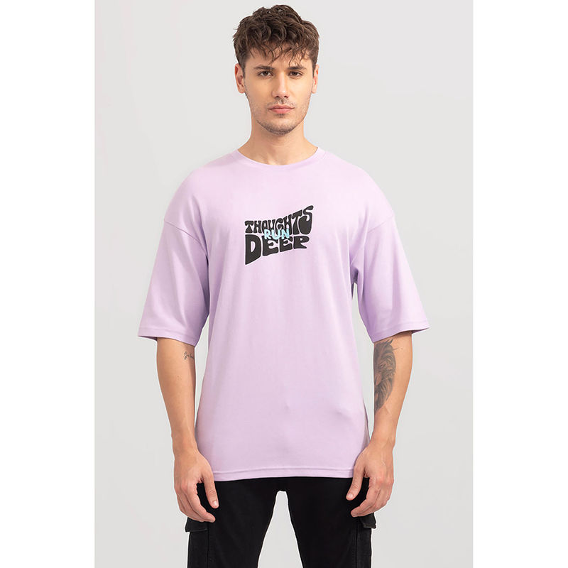 Snitch Men Lavender Printed Oversized Fit T-Shirt (S)