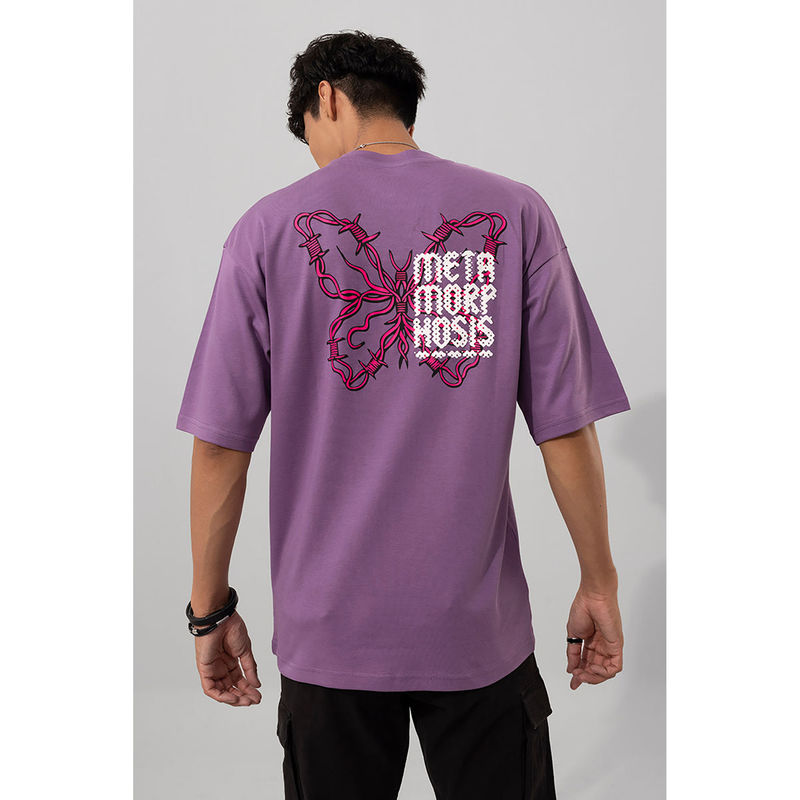 Snitch Men Lavender Graphic Oversized Fit T-Shirt (M)
