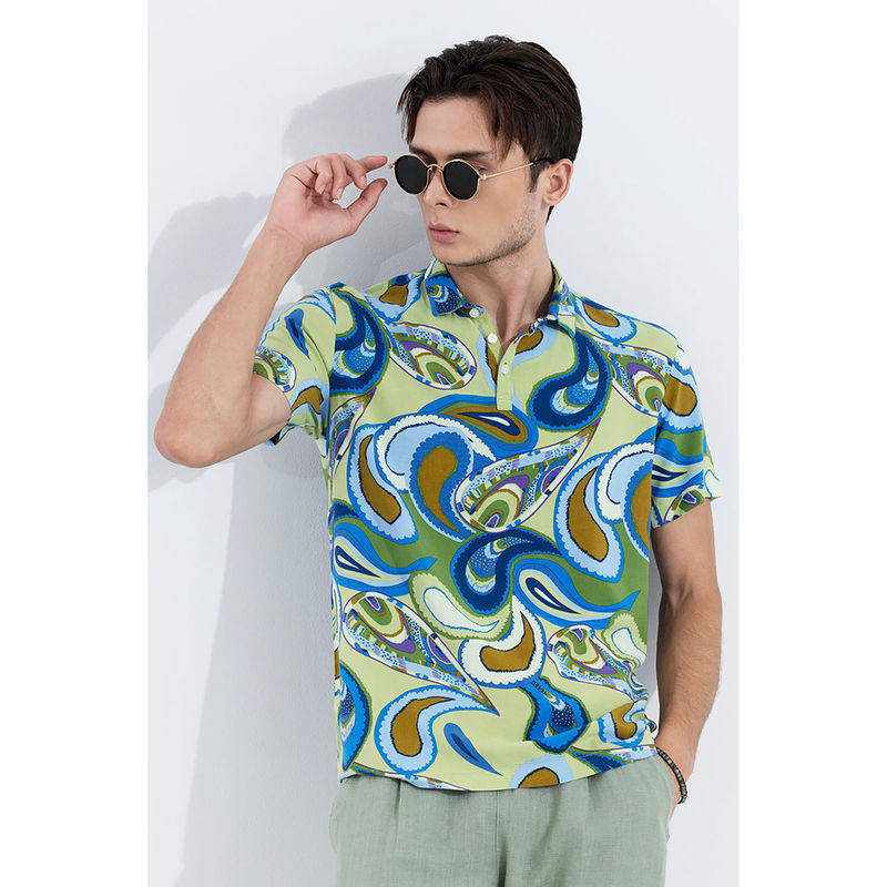 Snitch Men Multi-Color Paisley Regular Fit Polo T-Shirt (M)