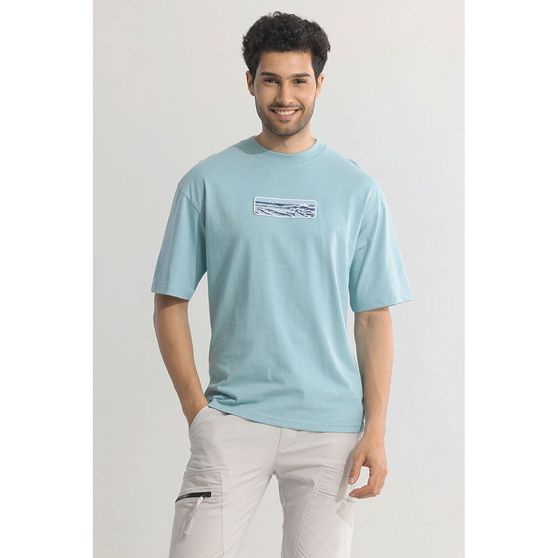 Snitch Men Blue Printed Oversized Fit T-Shirt (XL)