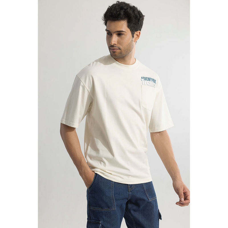Snitch Men Cream Graphic Oversized Fit T-Shirt (XL)