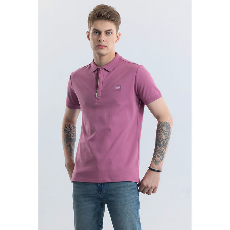 Snitch Men Magenta Solid Slim Fit Polo T-Shirt (2XL)