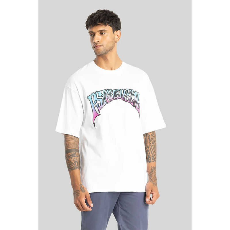 Snitch Men White Graphic Oversized Fit T-Shirt (M)
