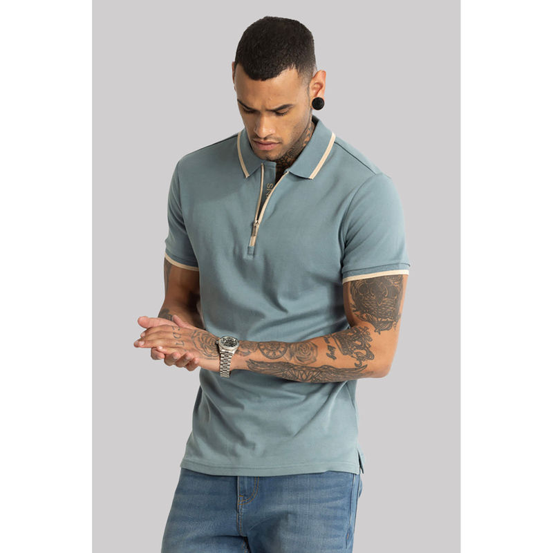 Snitch Men Blue Solid Slim Fit Polo T-shirt (L)