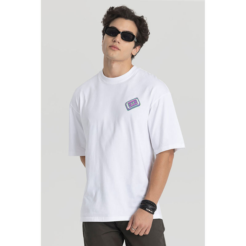 Snitch Men White Graphic Oversized Fit T-Shirt (M)