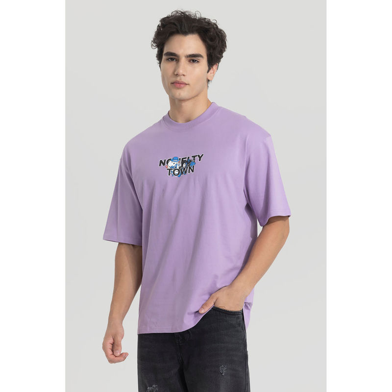 Snitch Men Lavender Graphic Oversized Fit T-Shirt (M)
